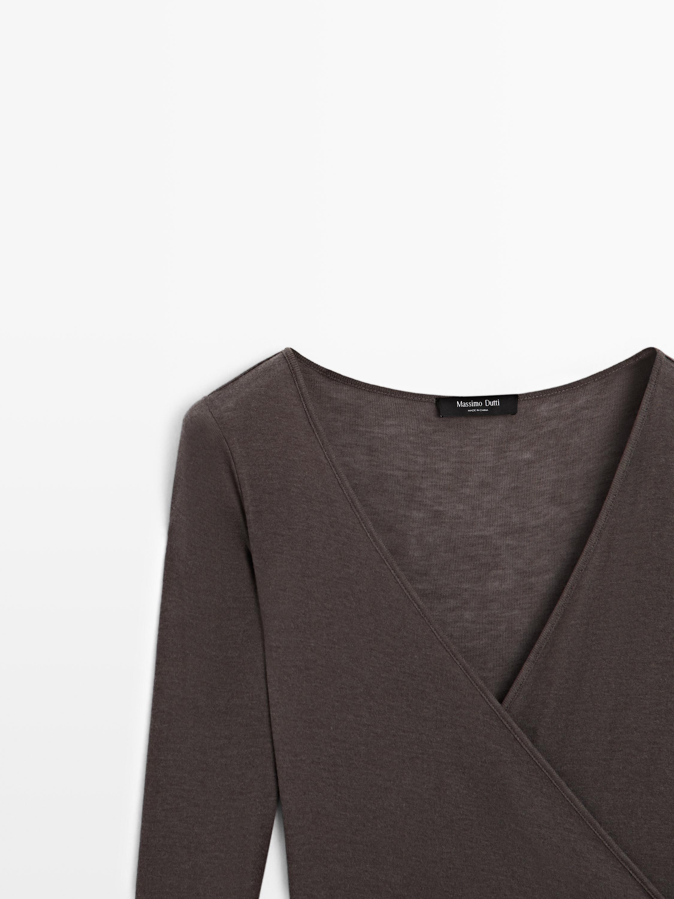 Lyocell and wool top with surplice neckline